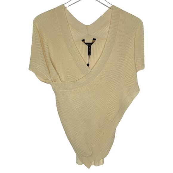 BCBGMaxazria XS NEW Womens Klara Knit Top Criss Cross Rib Beige - Picture 1 of 9